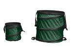 Two collapsible green garden bags, one small and one large, with black trim and handles.