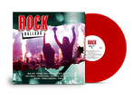 Rode vinylplaat en hoes voor rockballads met een concertpubliek en vlammen.