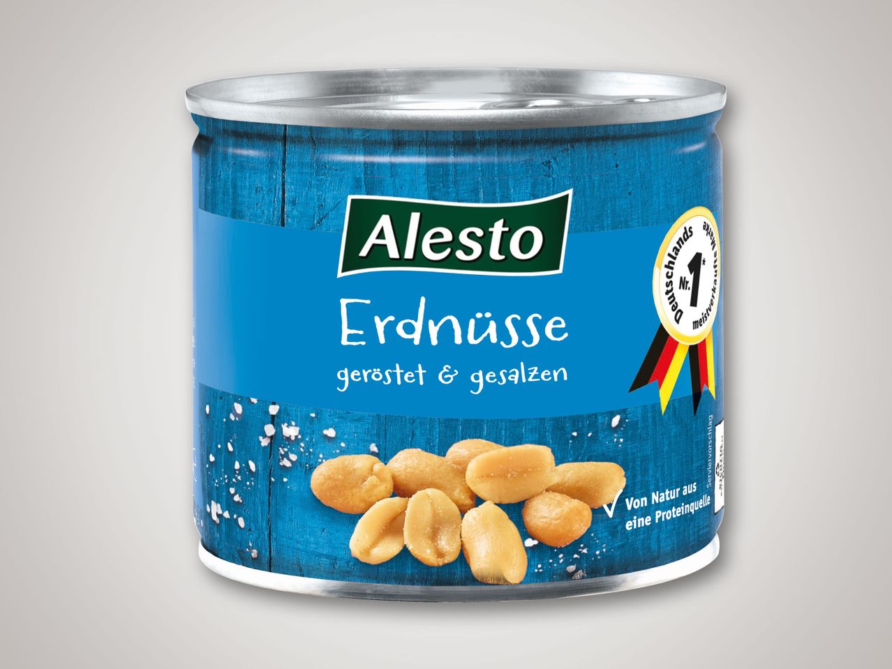 Alesto: Geröstete und gesalzene Erdnüsse in der Dose.