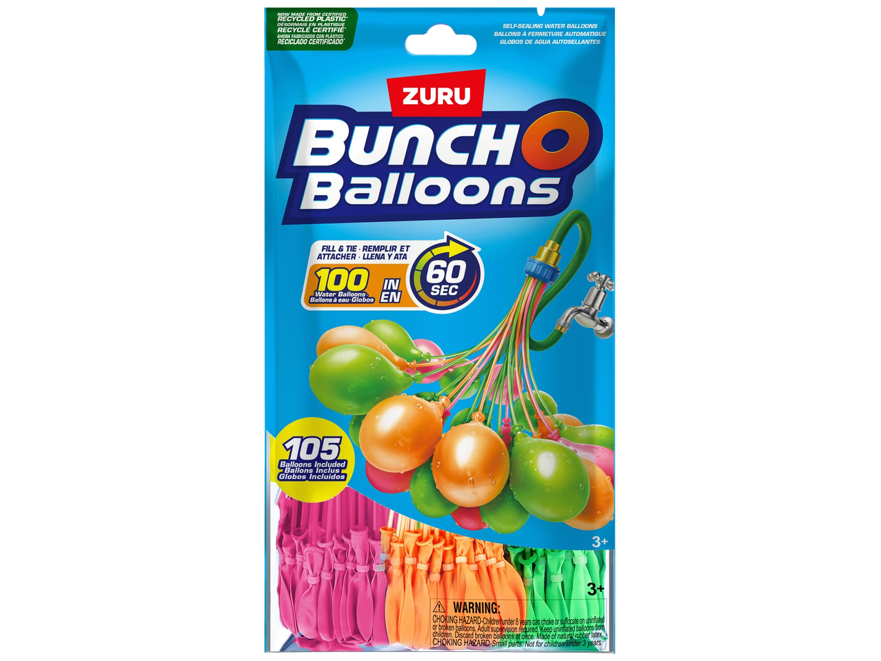 Zuru Bunch O Balloons water balloons, 105 included, self-sealing, fills in 60 seconds.