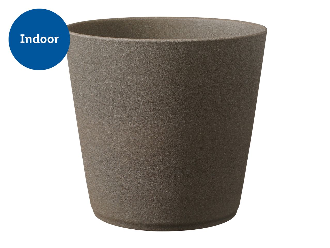 Brown indoor plant pot with a textured surface.