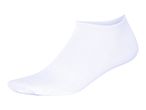 A single white no-show sock is shown against a white background.