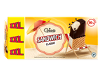 Caixa de 10 sanduíches de sorvete Gelatelli XXL Classic, com cobertura de chocolate e recheio de baunilha.