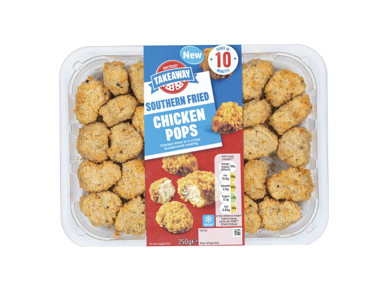 Chef Select Southern Fried Chicken Pops: crispy chicken bites, ready in 10 minutes.