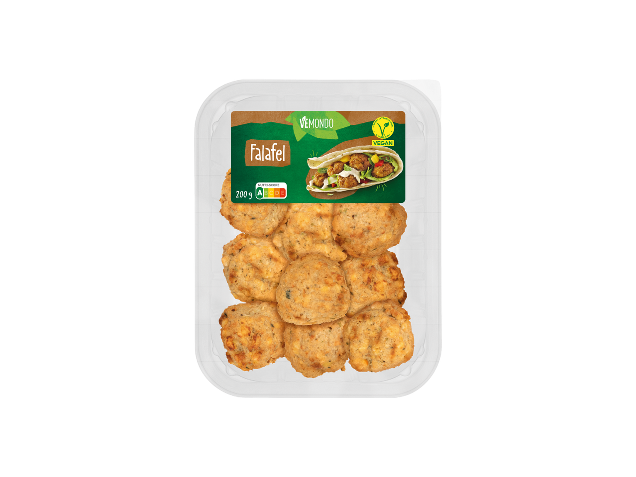 Pakiranje falafela s natpisom 'Falafel' i slikom falafela u tortilji.