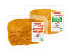 Zwei Packungen Hähnchenfilets, eine mit Curry- und eine mit Ingwer-Zitronengras-Marinade.