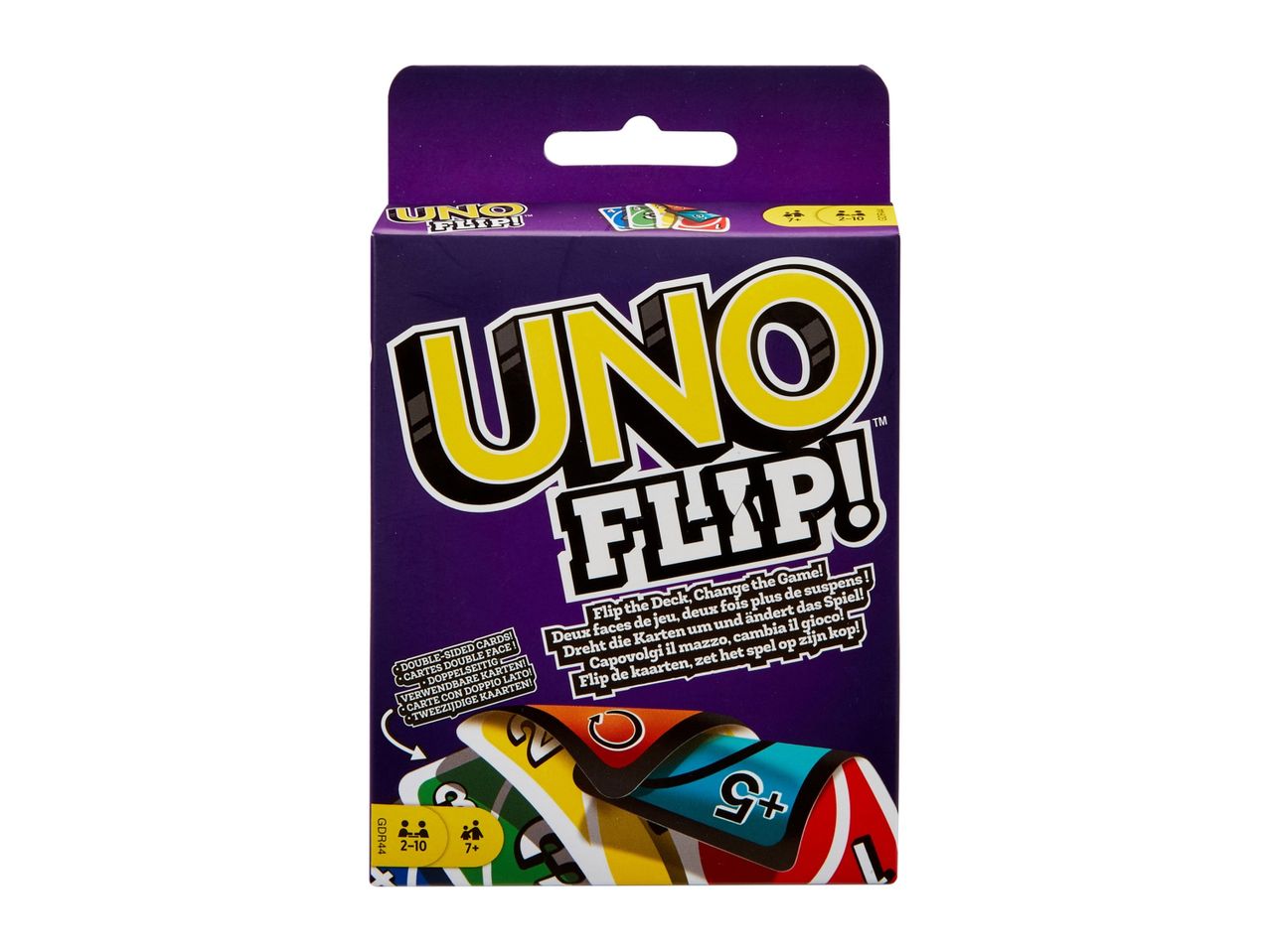Uno Flip! game box with double-sided cards.