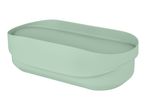 Light green rectangular storage container with rounded corners and a lid.