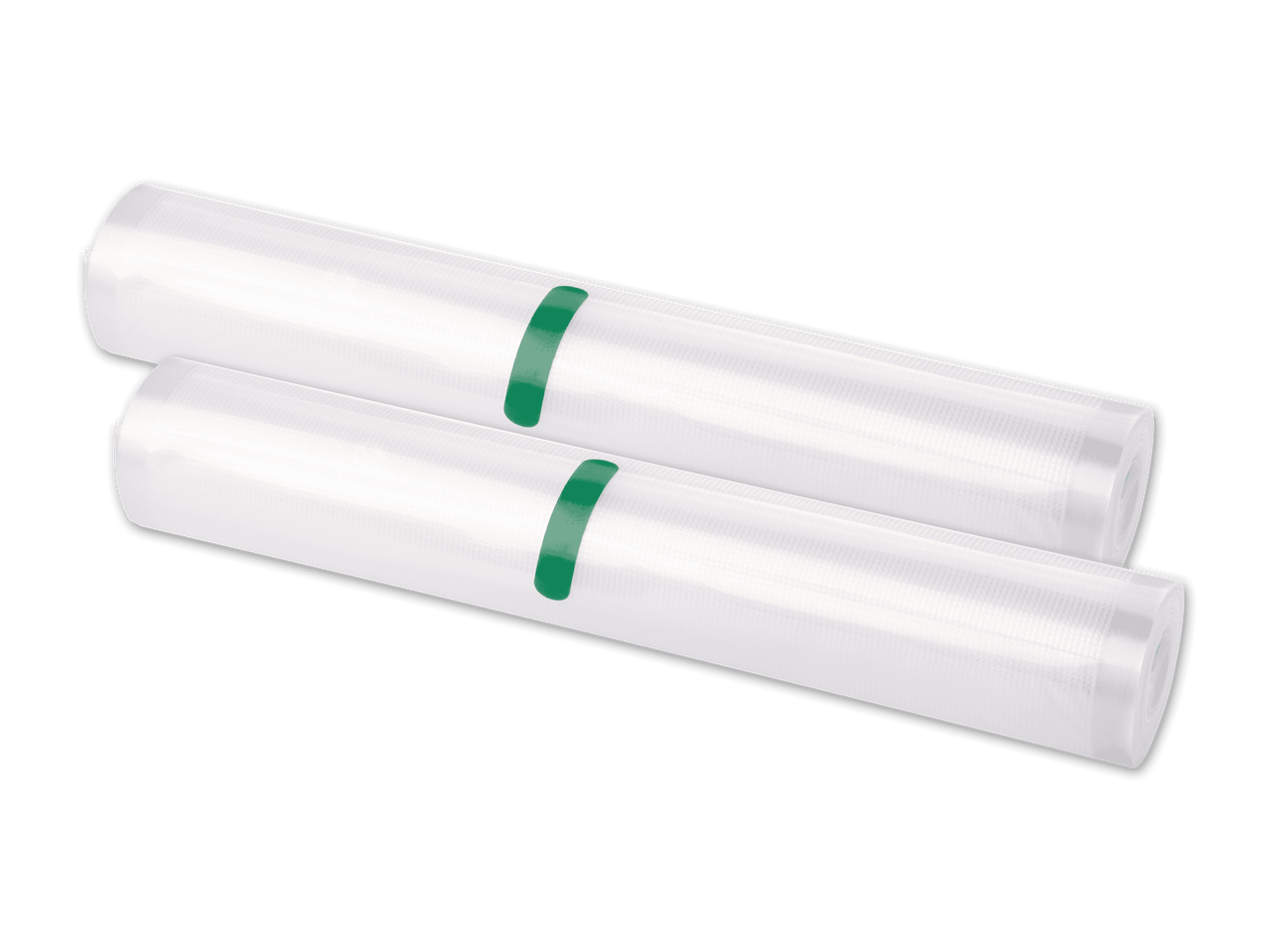Zwei Rollen Vakuumierfolie mit grünen Bändern