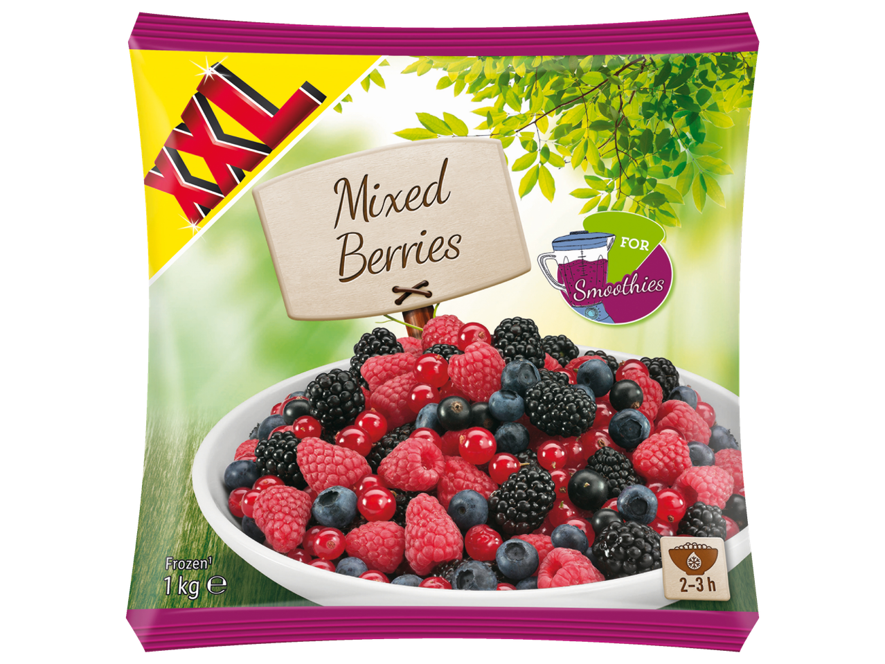 XXL Gemengde bessen voor smoothies, 1 kg diepvrieszak.