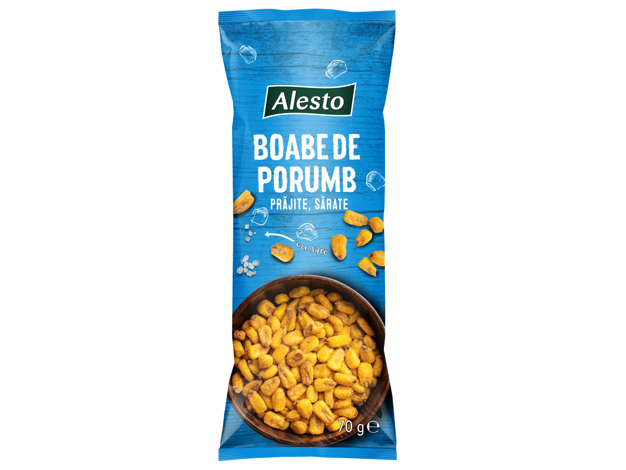 Gustări de porumb Alesto, prăjite și sărate.