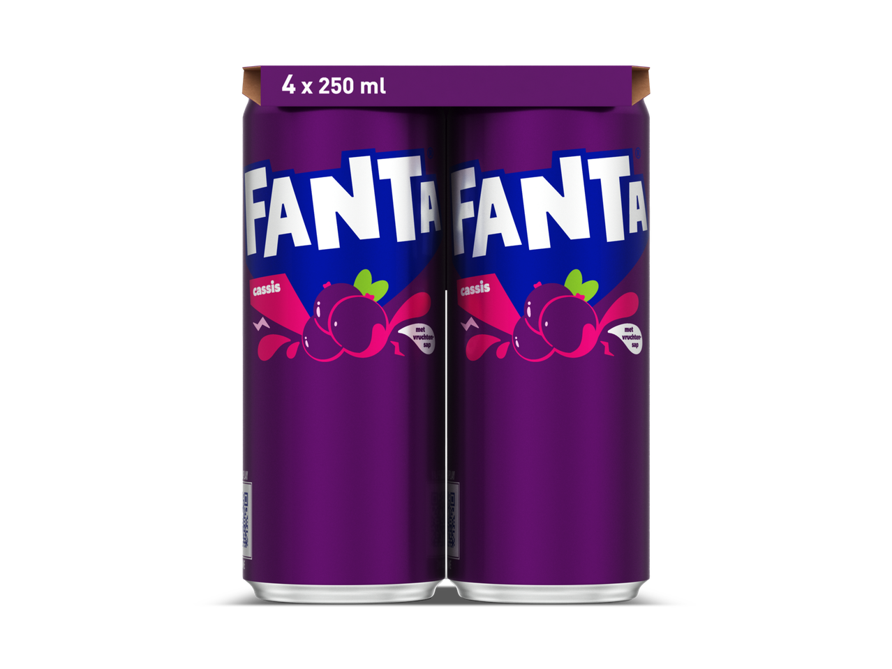 Fanta Cassis multipack met 4 blikjes van 250 ml