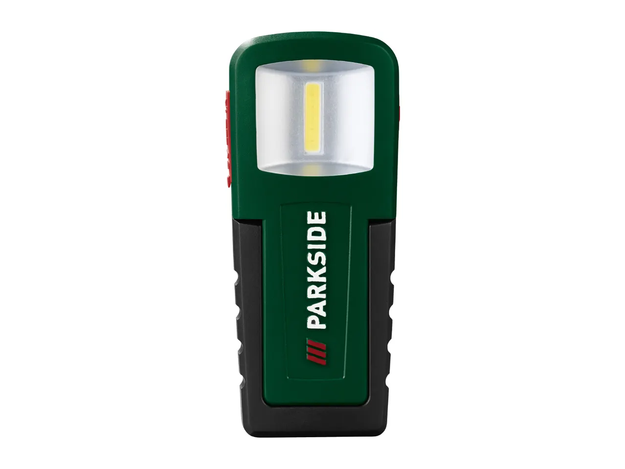 PARKSIDE LED work light in green and black with a red button