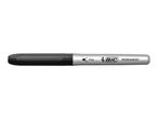 A black and silver fine-point permanent marker with a cap.