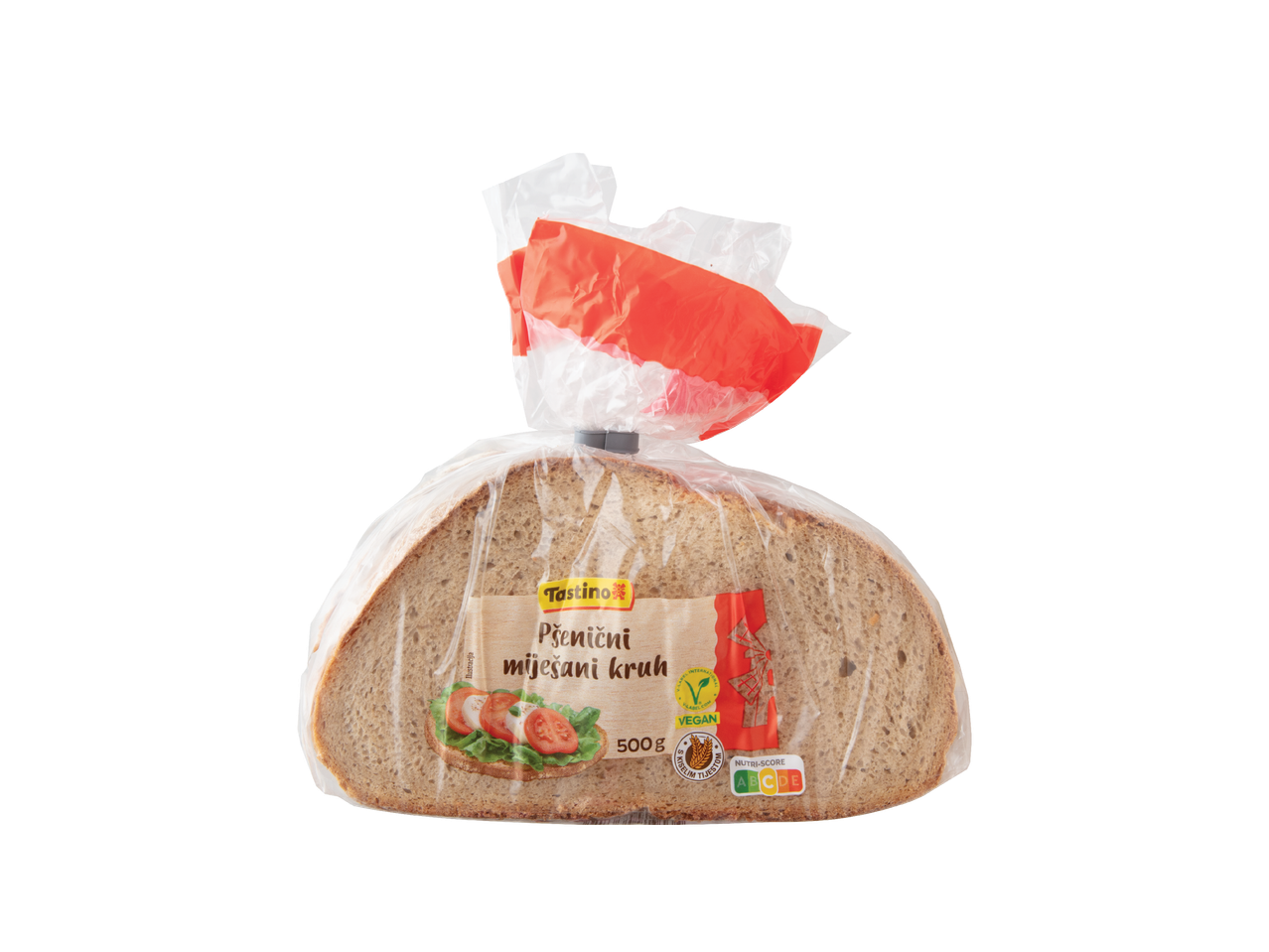 Pakirani pšenični miješani kruh od 500 g s oznakom Nutri-Score A.