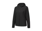 Black hooded softshell jacket with a zipper