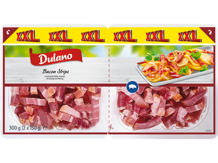 Karštai rūkyta kiaulienos šoninė, pjaustyta juostelėmis