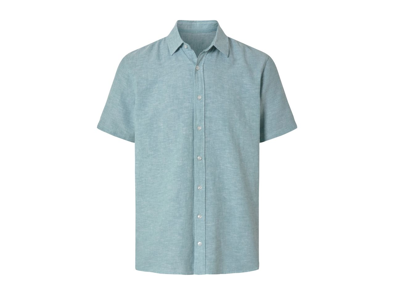 A light blue short-sleeved button-down shirt.