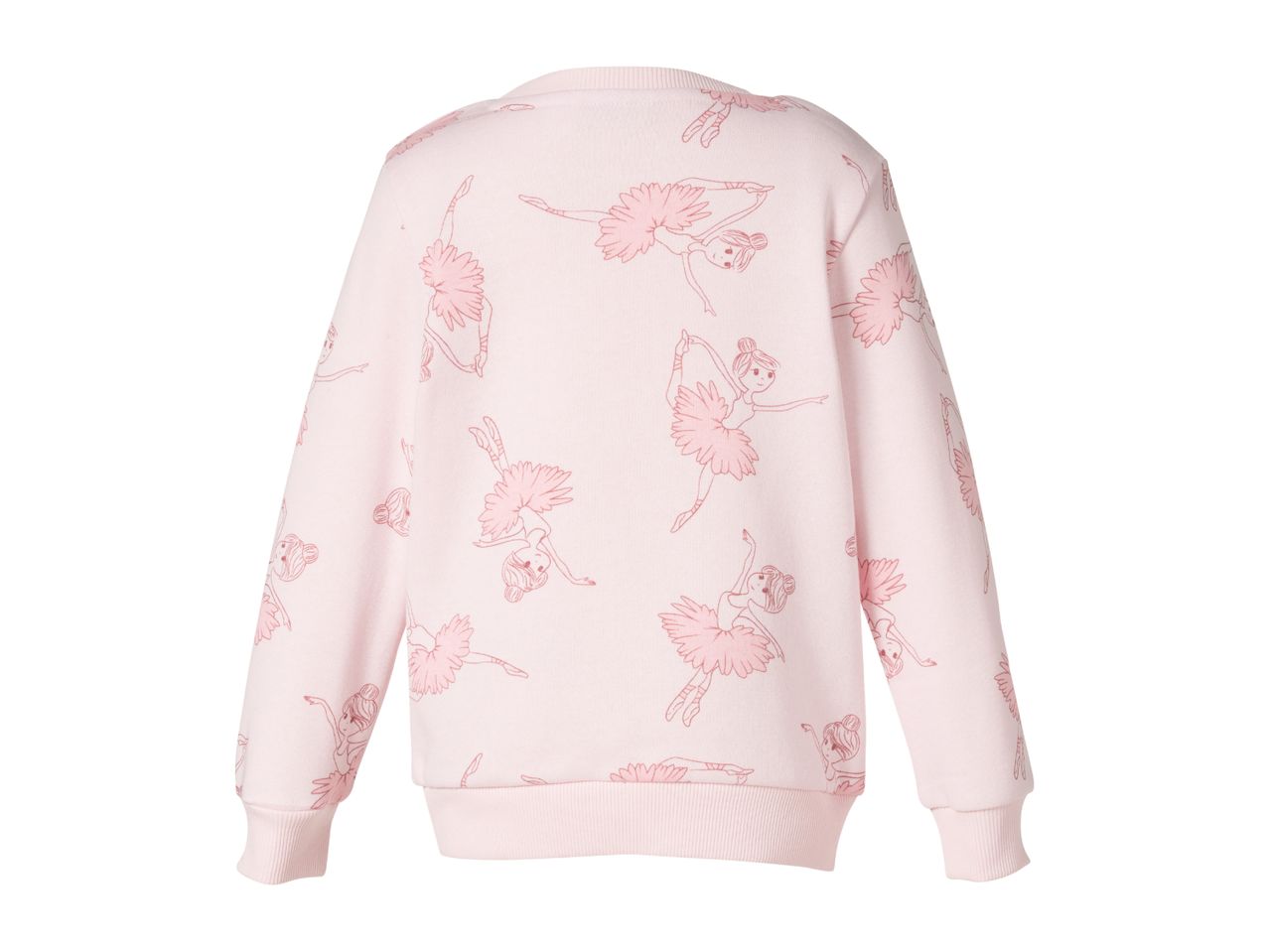 Pink children's sweatshirt with a ballerina print on the back.