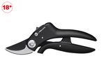 Black pruning shears with silver blades and an 18+ age restriction symbol.