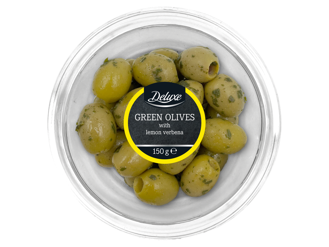 Deluxe zaļās olīvas ar citronverbenu, 150g.