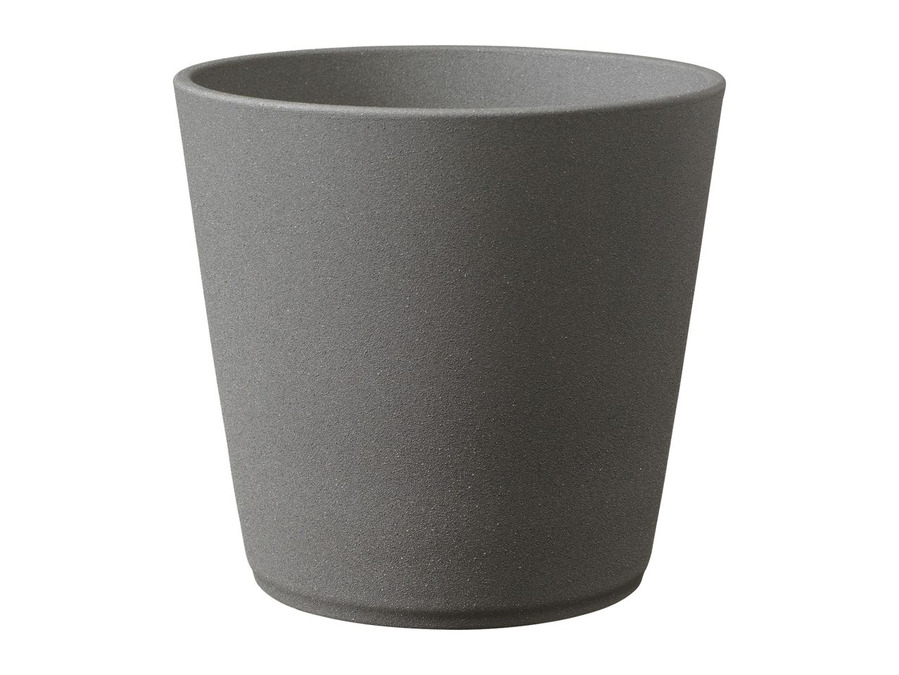 A single, dark gray, textured drinking cup on a white background.