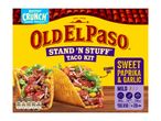 Taco kit with sweet paprika and garlic flavor, featuring stand-up tacos and nutritional information.
