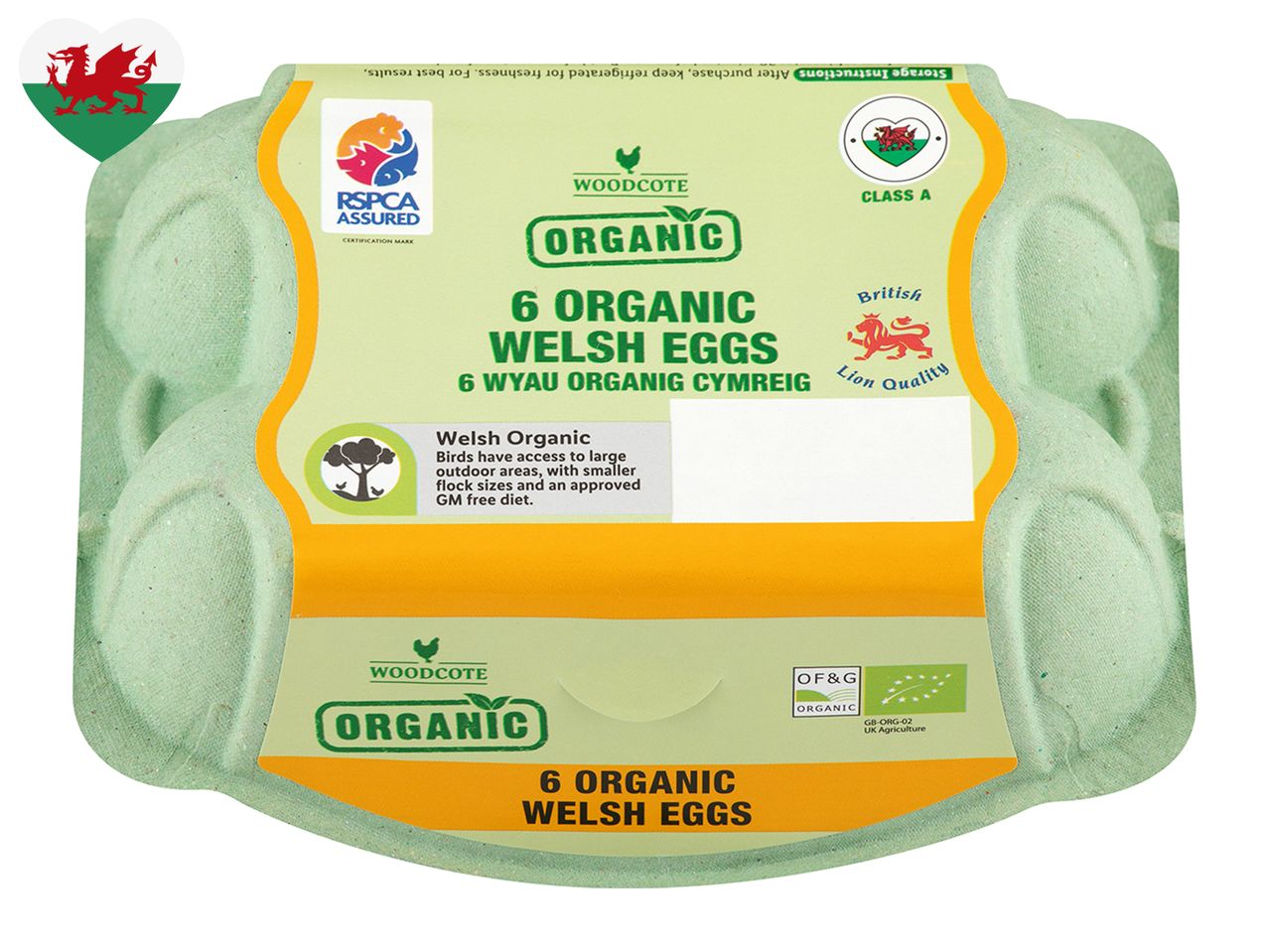 6 Woodcote organic Welsh eggs, RSPCA assured.