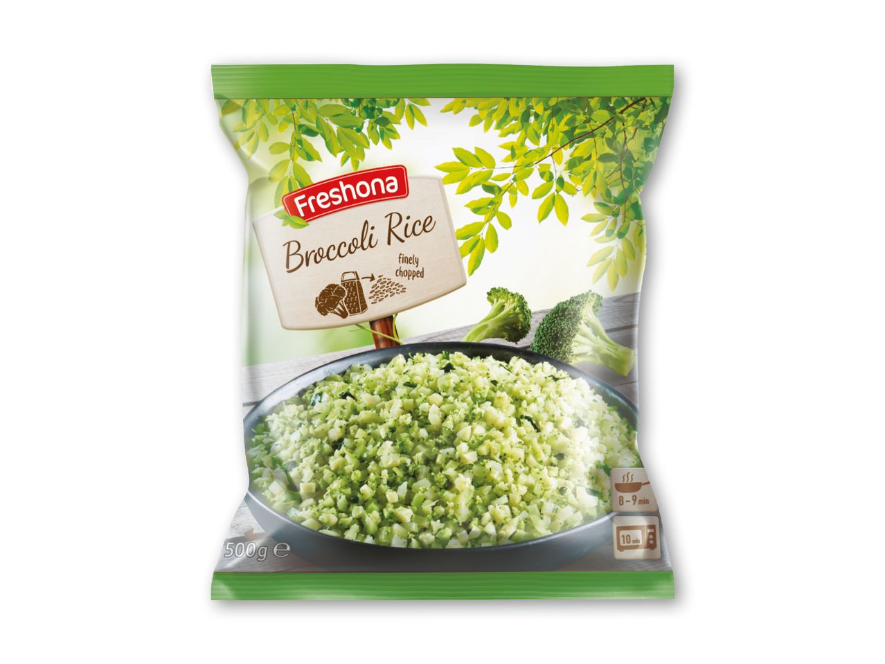 Frosne Freshoa Broccoli Rice, fint hakket, 500g pose.