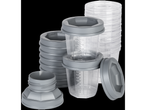 Graduated food storage containers and lids.