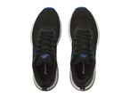 Two black and blue athletic shoes with green accents, viewed from above.