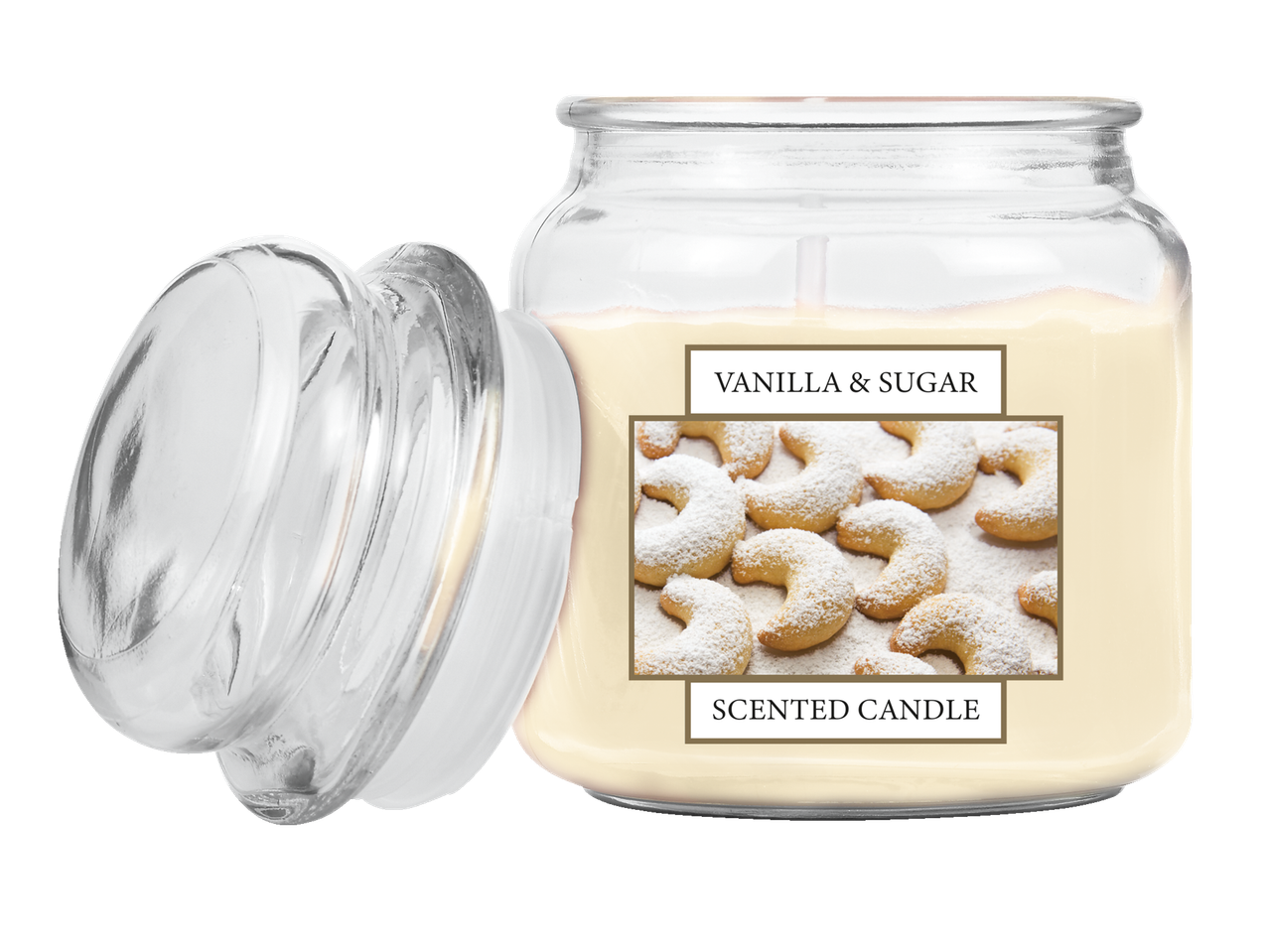 Livarno Home vanilės ir cukraus kvapo žvakė su sausainių atvaizdu.