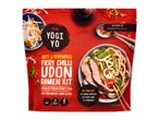 Yogi Yo fiery chilli udon ramen kit: udon noodles, soup base and garnish.