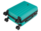 Teal suitcase with spinner wheels.