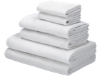 A stack of neatly folded white bath towels.