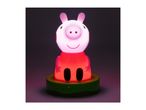 Glowing pig-shaped night light with a red body and pink head on a green base.