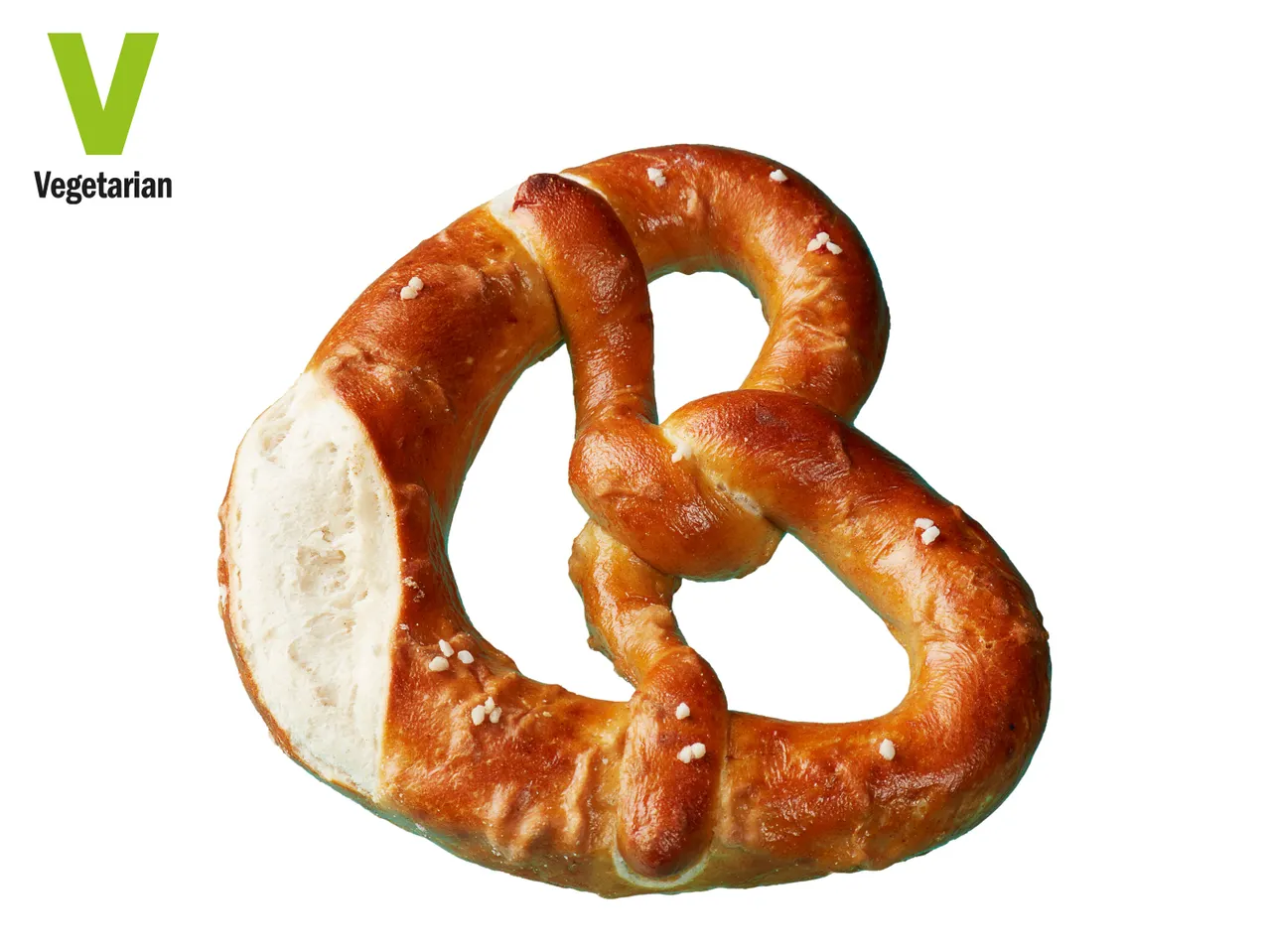A baked vegetarian pretzel, lightly salted.