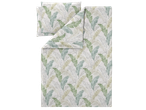 Capa de edredão dupla face LIVARNO com padrão de folhas verdes e bege.