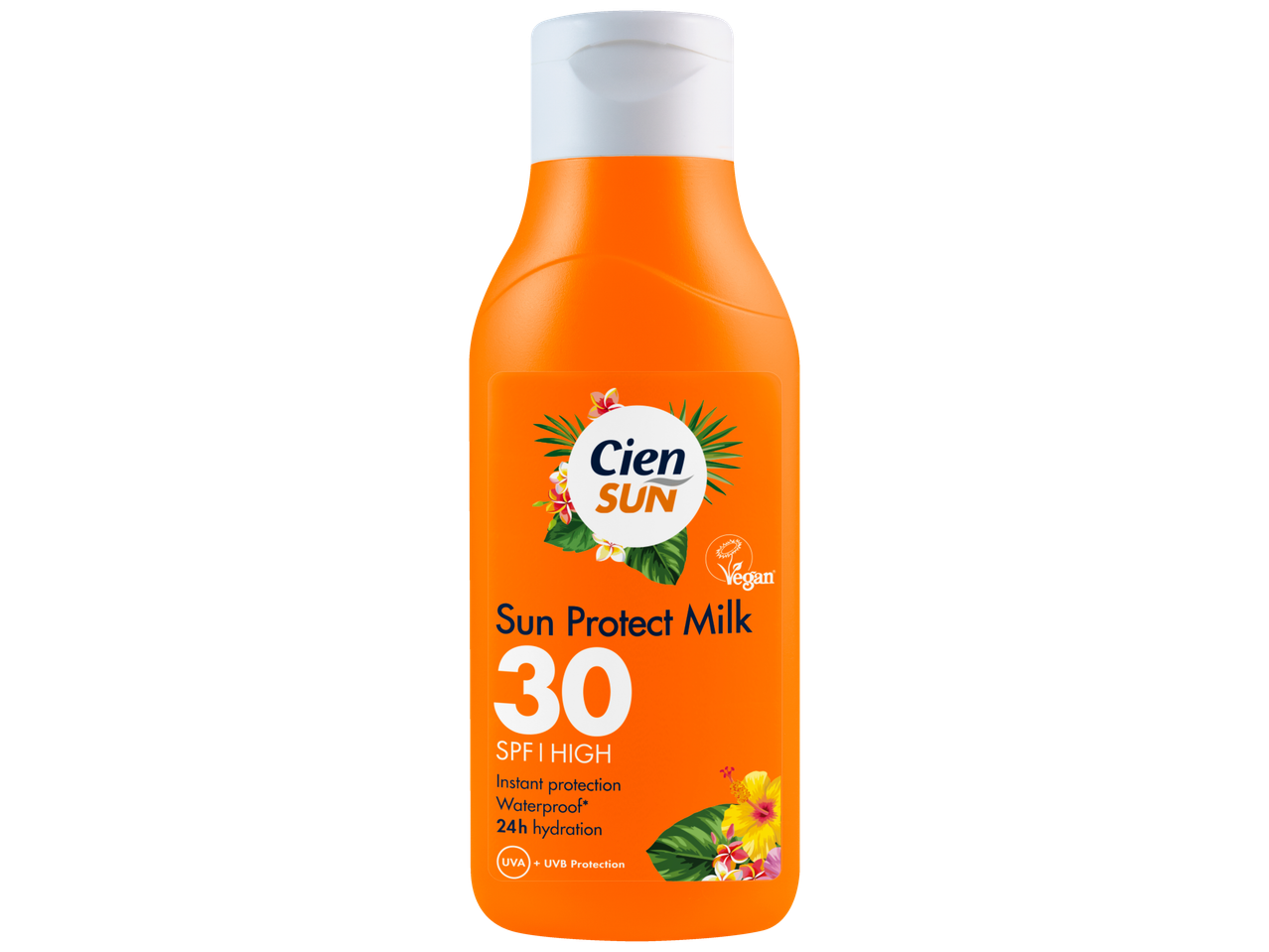 Cien Sun SPF 30 zonnemelk, waterbestendig, 24u hydratatie.