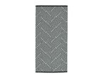 Black and white geometric pattern runner rug with a maze-like design.