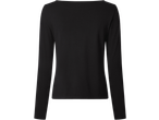 Black long-sleeved top with a boat neck, back view.