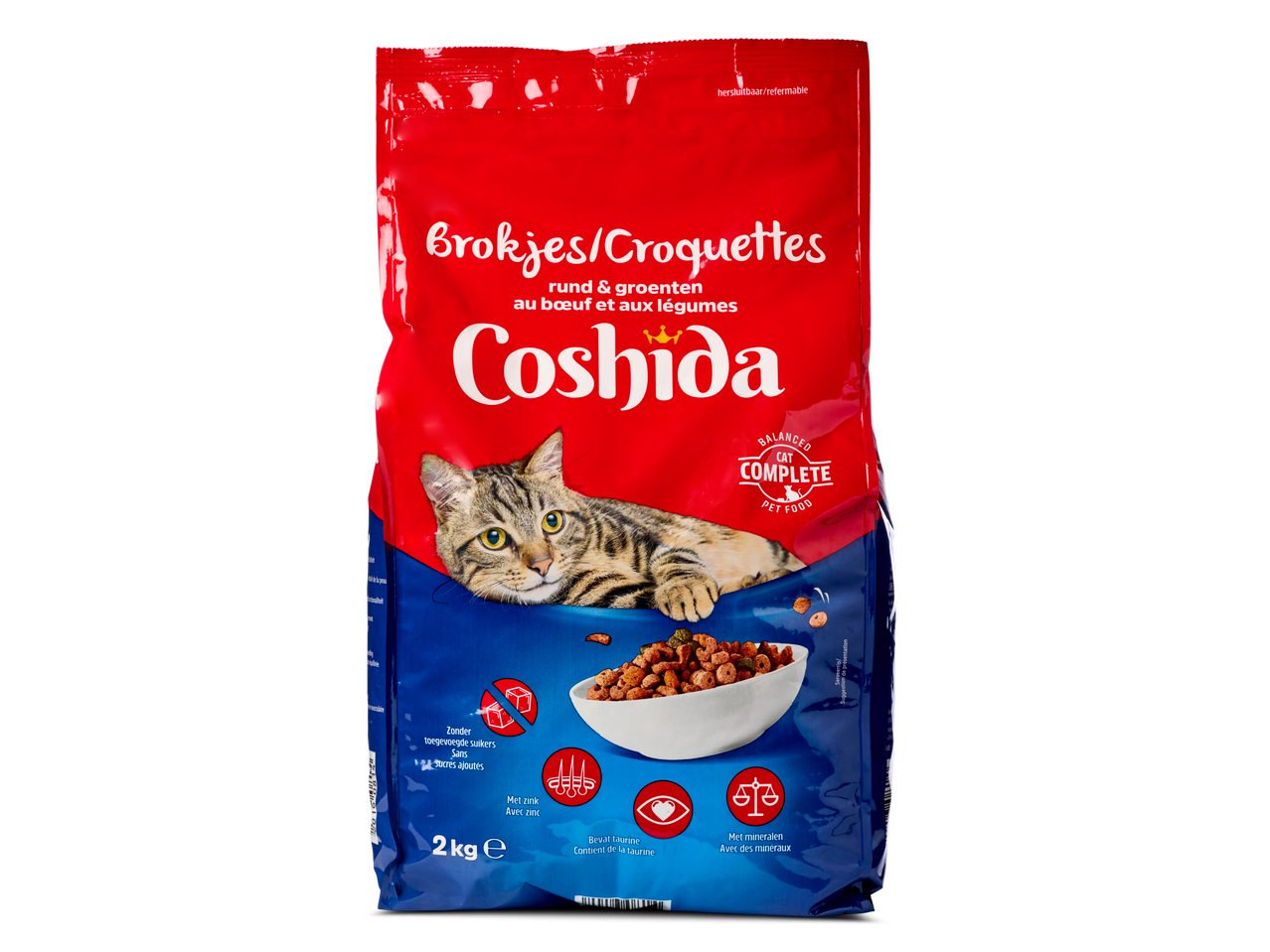 Zak Coshida kattenvoer met rund en groenten (2kg).
