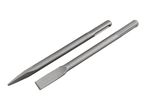 Two SDS-plus chisel bits, one pointed and one flat, for hammer drills.
