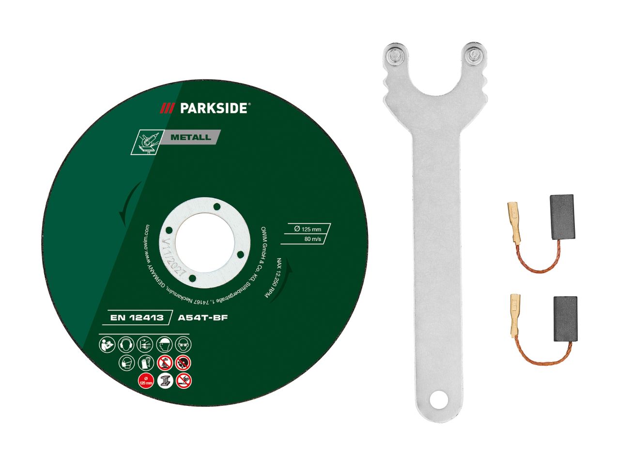 Grinding disc for metal, with a wrench and carbon brushes.