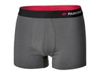 A pair of gray men's boxer briefs with a black and red waistband featuring the Parkside logo.