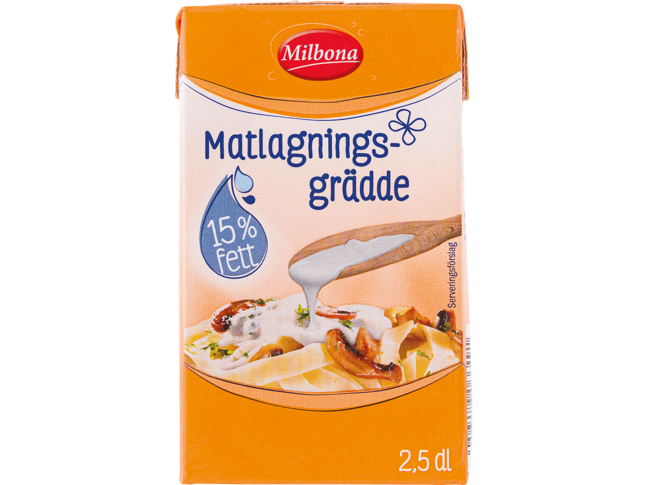 Milbona matlagningsgrädde med 15% fett, 2,5 dl för matlagning.