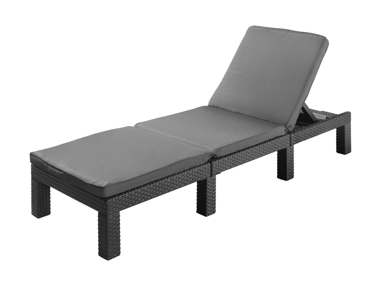 Dark grey rattan sun lounger with cushions