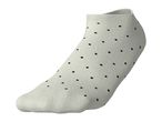 White ankle sock with black polka dots.