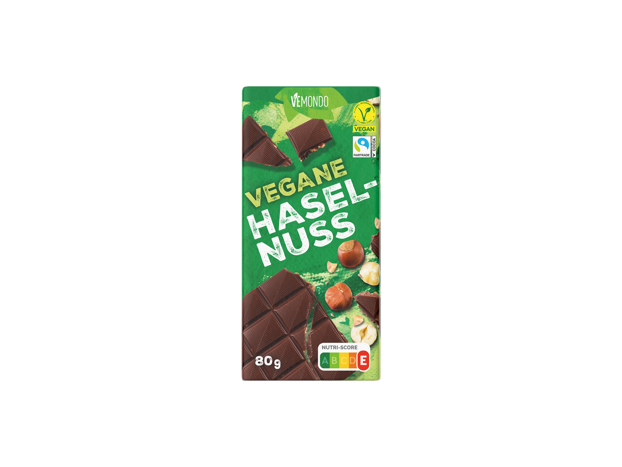 VEMONDO Vegane Haselnuss-Schokolade, 80g, mit Nutri-Score A