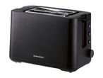 Black 2-slice toaster with stainless steel slots and control buttons on the side.